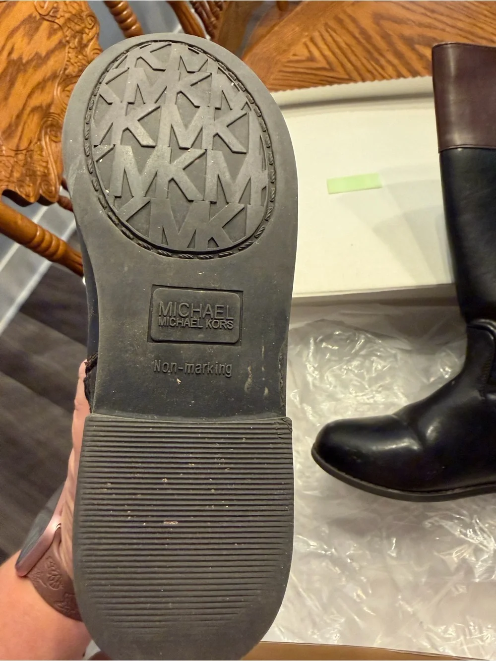 Michael Kors Black and Brown Girls' Riding Boots with MK Medallion